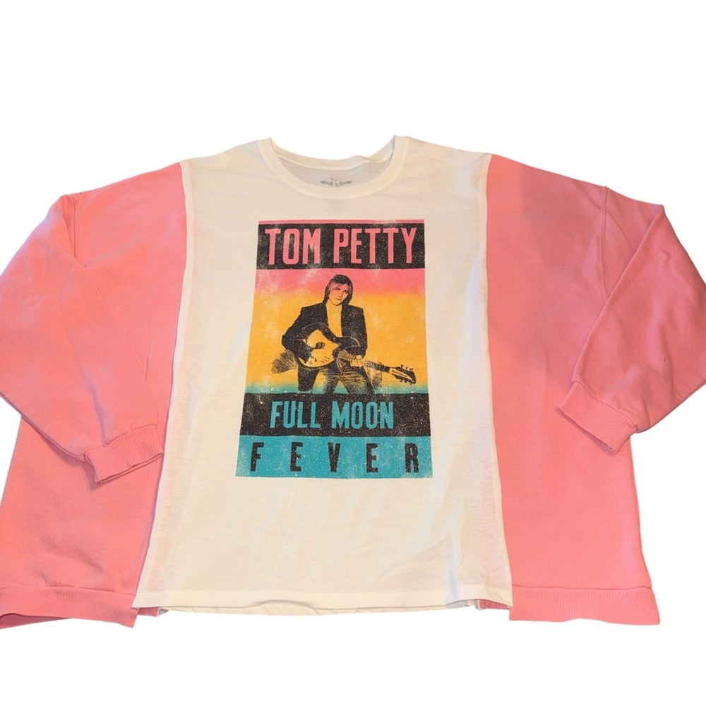Upcycled Reworked Long Sleeve Sweatshirt & Tshirt Pink White Large See Descript